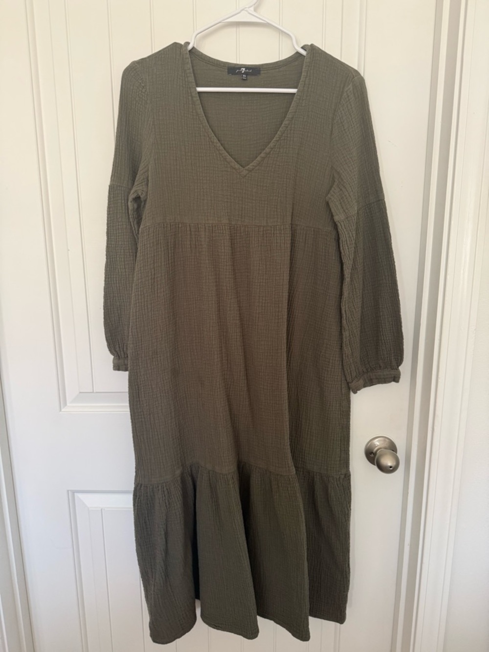 Olive waffle knit V-Neck Midi Dress - Women